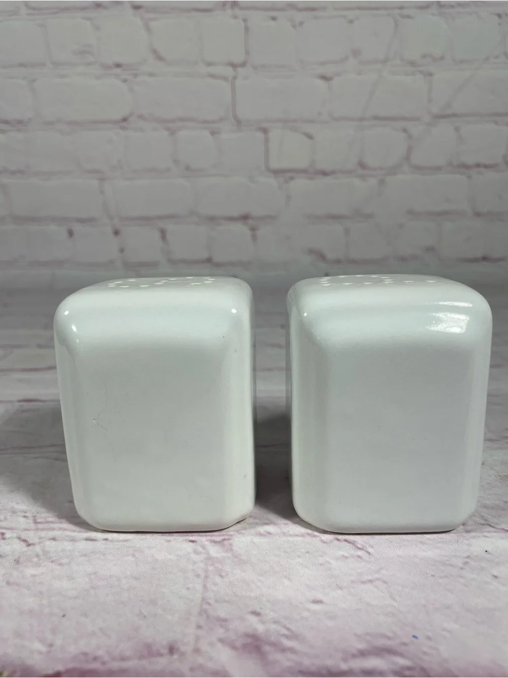 Vintage Art Deco Minimalist Ceramic White Square Salt and Pepper Shaker Pair